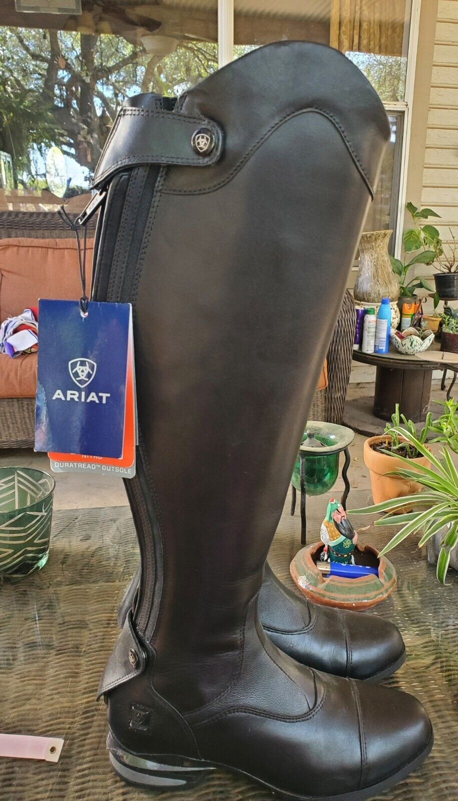 New W/tags Ariat Women's Nitro Max Tall Black Leather Riding Boot Sze 6- 7 B M