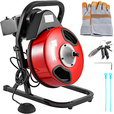 Drain Cleaner 50 Ft X 1/2 In Drain Cleaning Machine 250w Sewer Clog W/ 4 Cutters