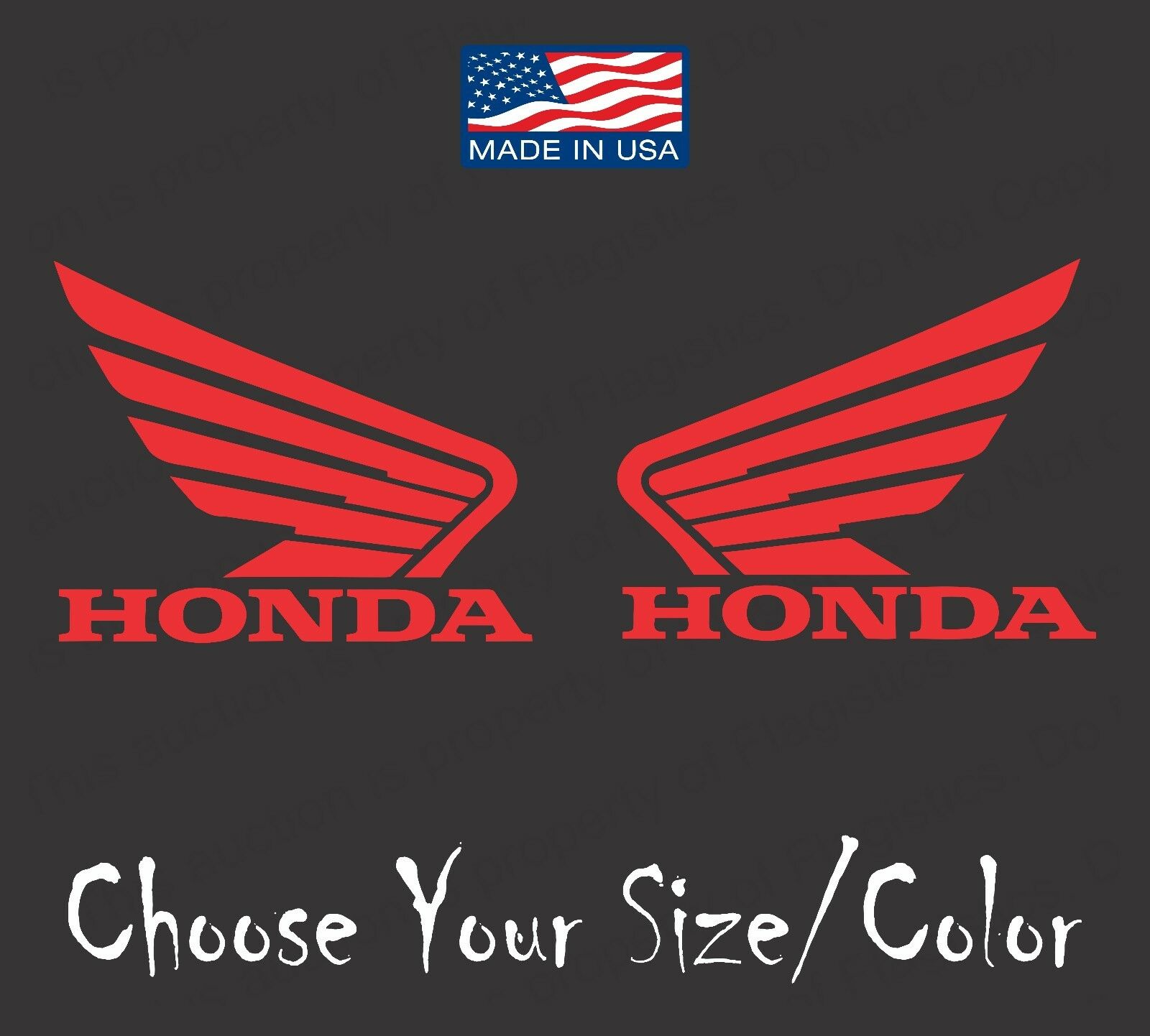 (2) Honda Wing Logo Vinyl Decals Motorcycle Racing Car Sticker Right Left Set